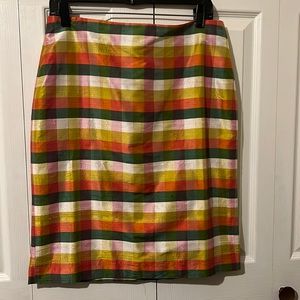 Talbots Summer Gingham Shantung Silk Pencil Skirt NWT